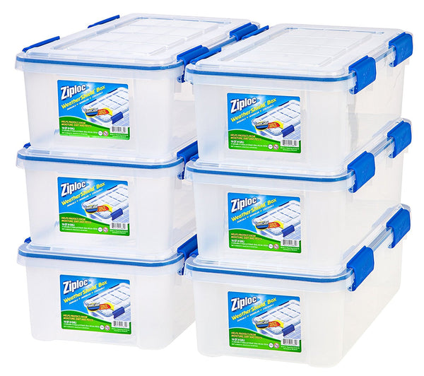 Pack of 6 Ziploc WeatherShield 16 Quart Storage Boxes