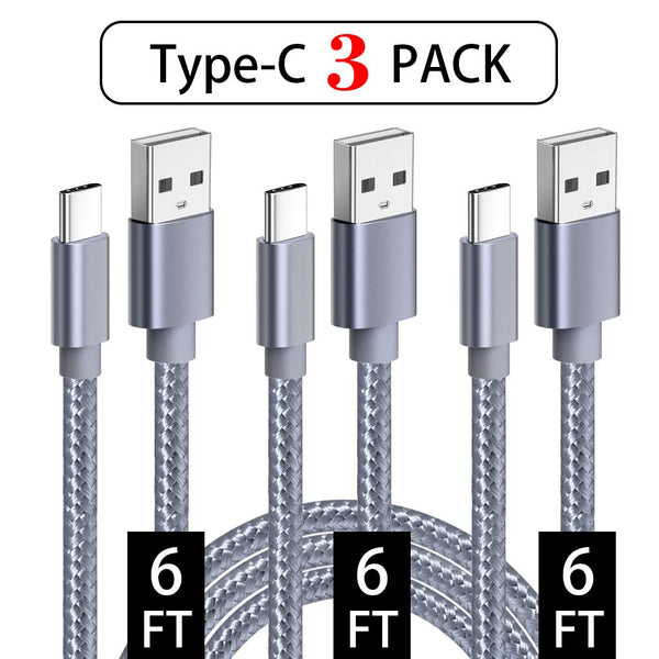 3 Pack USB Type C 6ft Nylon Braided Cables