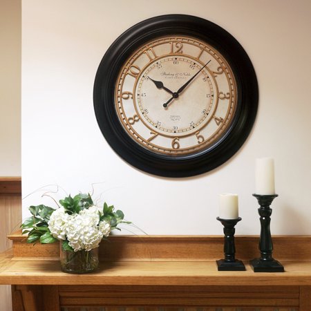 Better Homes and Gardens Reloj de pared tradicional negro moderno de 28"