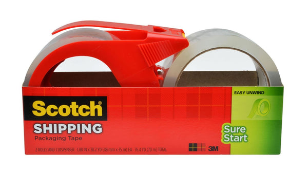 2 rolls of Scotch shipping tape with dispenser