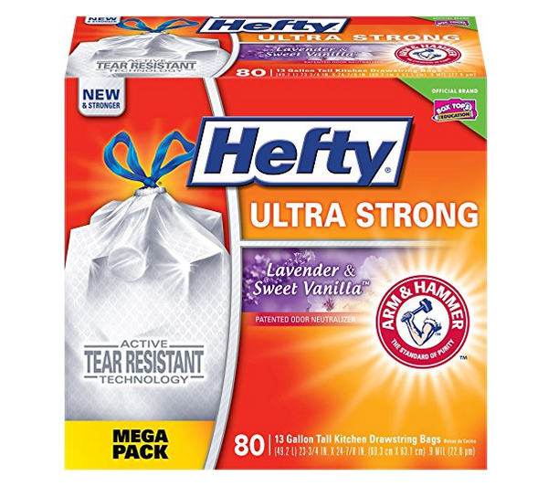 Pack of 80, 13 gallon Hefty ultra strong trash bags