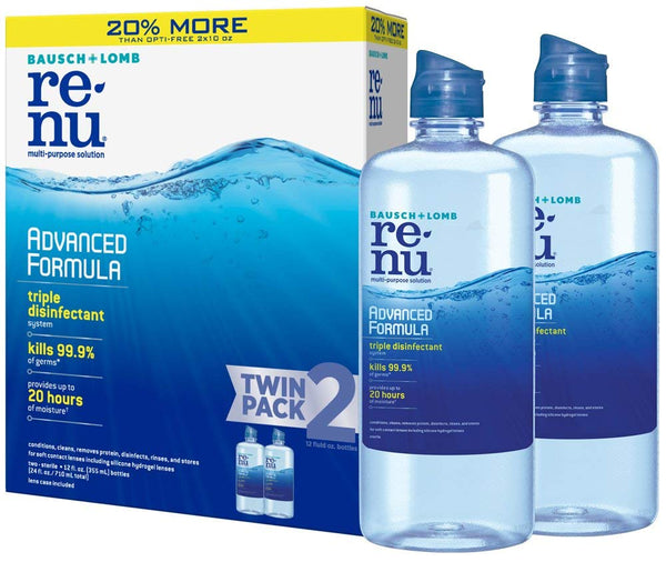 2 botellas de solución avanzada para lentes de contacto Bausch + Lomb ReNu 