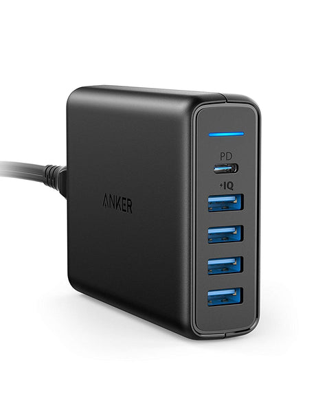 Cargador de pared Anker de 5 puertos y 60 W con puerto de suministro de energía USB-C de 30 W