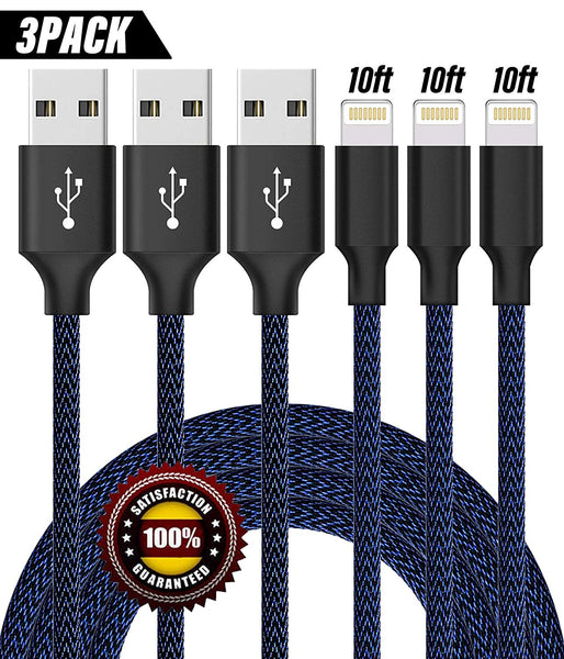 Paquete de 3 cables Lightning trenzados de 10 pies