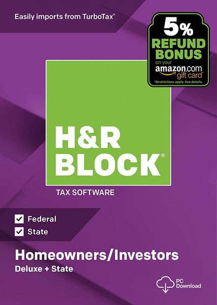 H&amp;R Block Tax Software Deluxe + State 2018 con oferta de bonificación de reembolso del 5%