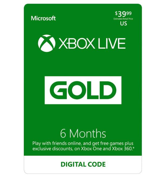 Membresía Xbox Live Gold de 6 meses (código digital)