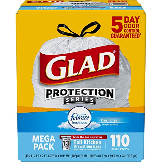 110-Count 13-Gallon Glad OdorShield Trash Bags (Febreeze Fresh)