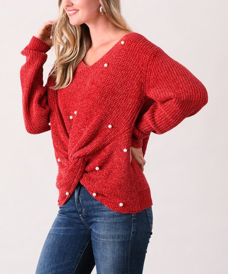 Embellished twist front sweater