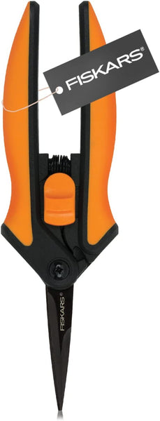 Tijeras de podar Fiskars con micropunta de 6" con cuchillas antiadherentes rectificadas con precisión