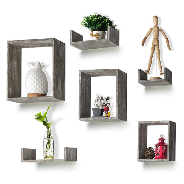 Set of 6 Rustic Wood Wall Shelves