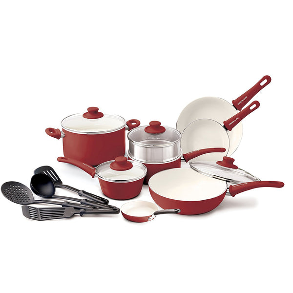 GreenLife Soft Grip 16pc Ceramic Non-Stick Cookware Set