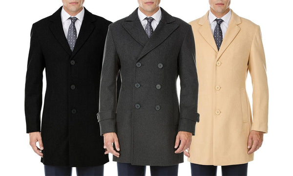 Men's single or double-breasted wool-blend coats