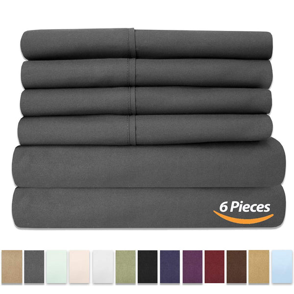 Bed Sheets Queen Size Grey - 6 Piece 1500 Thread Count