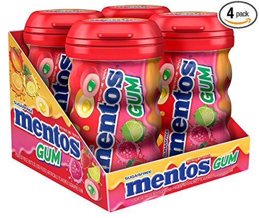 Mentos Sugar-Free Chewing Gum, Red Fruit Lime, Non Melting, 50 Piece Bottle (Pack of 4)