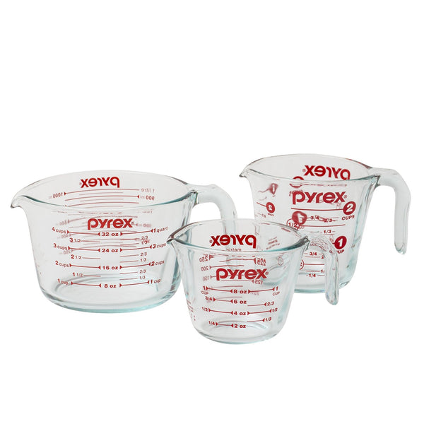 Juego de vasos medidores de vidrio Pyrex de 3 piezas