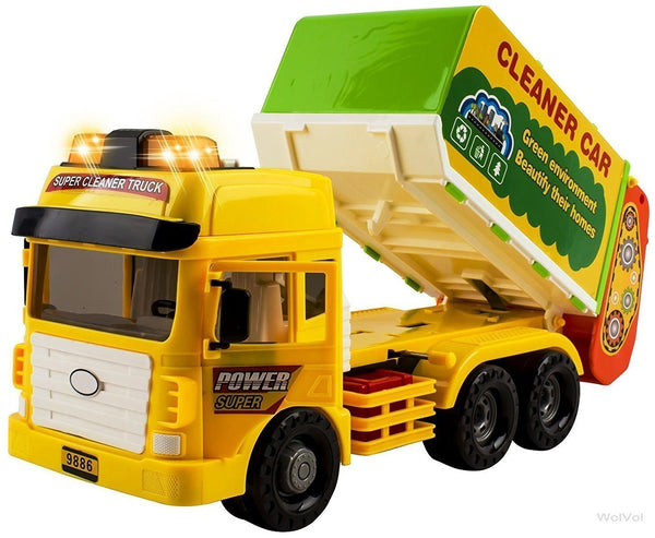 Heavy Duty Friction Powered Garbage Truck Toy With Lights and Sounds