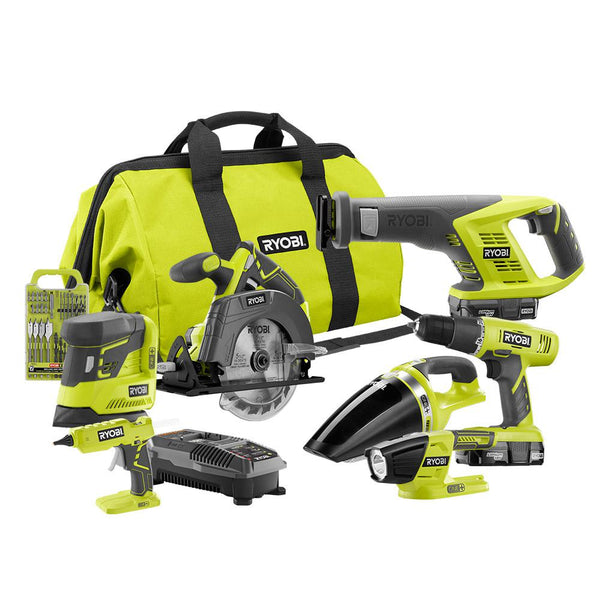 Ryobi 7-Tool 18-Volt Cordless Lithium-Ion Combo Kit with 2 Batteries, Charger and Bag