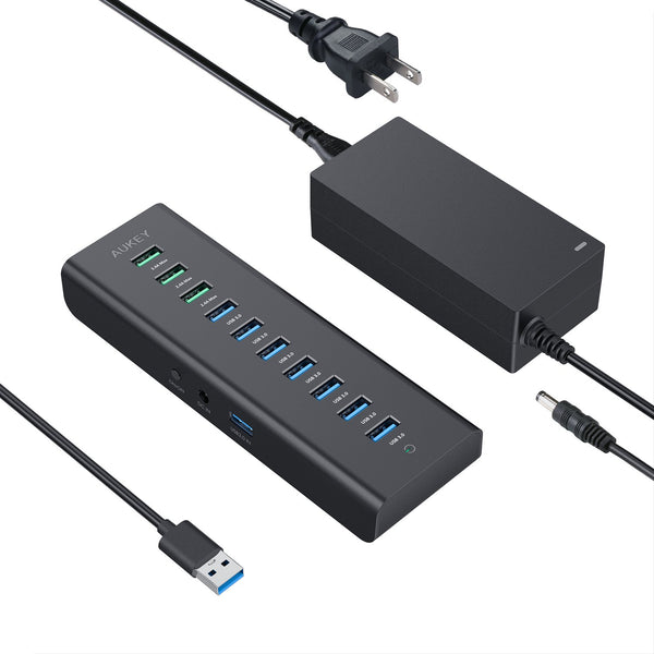 AUKEY 10-Port Powered USB Hub (7 USB 3.0 Data Ports + 3 Charging Ports)