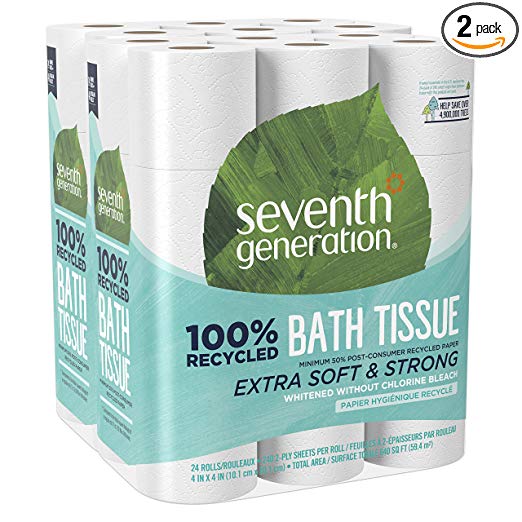 Seventh Generation Toilet Paper, Bath Tissue, 100% Recycled Paper, 24 Count (Pack of 2)