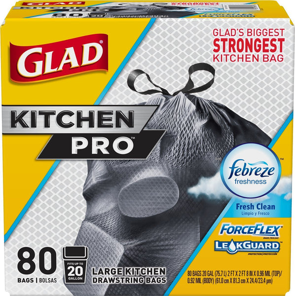 Glad Forceflex Kitchen Pro Bolsas de basura con cordón, 80 unidades