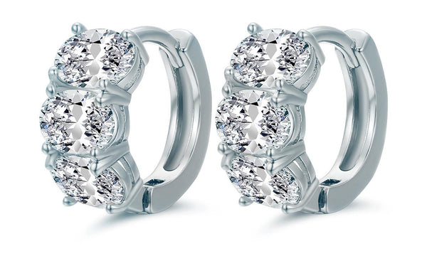 Oval Cut Huggie Hoop Earrings Made with Swarovski Crystals by Barzel