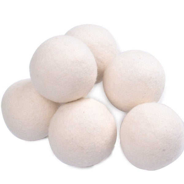 6 Pieces White XL Natural Fabric Softener Wool Dryer Balls