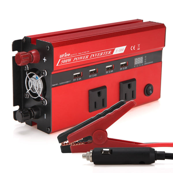 Upgraded Smart 500W Power Inverter With Dual AC Outlets and 4 USB Charging Ports