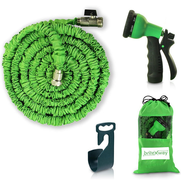 50 foot expandable garden hose with 8 function nozzle, hanger & storage bag