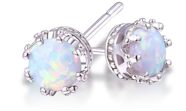 Genuine Opal Crown Stud Earrings