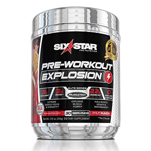 Six Star Explosion Pre-Workout Powder, Fruit Punch (30 Servings)