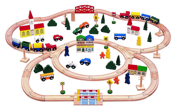 100-piece Triple-loop Wooden Train Set With 16 Trains and Cars