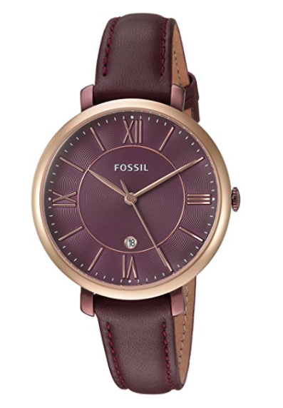 Fossil Reloj de cuero rojo Jacqueline con tres manecillas y fecha para mujer