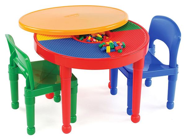 Tot Tutors Juego de mesa de actividades y 2 sillas de plástico compatible con LEGO 2 en 1 para niños