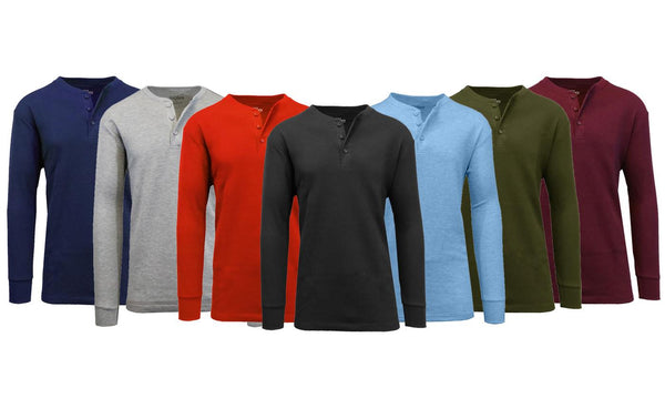 Galaxy by Harvic Men's Waffle-Knit Thermal Henley Tees (3-Pack)