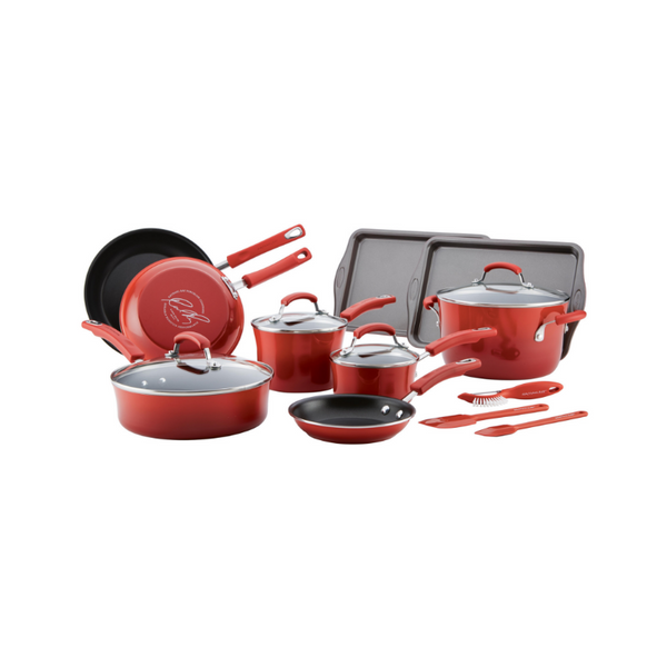 Rachael Ray's 16-Pc Classic Brights Porcelain Enamel Nonstick Cookware Set