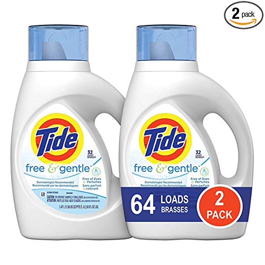 2 Bottles Of Tide Free and Gentle HE Liquid Laundry Detergent