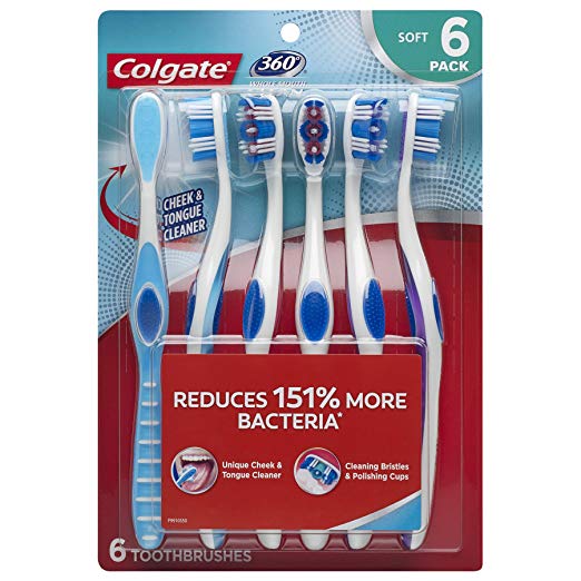 Colgate 360 Toothbrush with Tongue and Cheek Cleaner - Soft (6 Count)