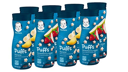 8 bocadillos de cereales Gerber Graduates Puffs (2 sabores)