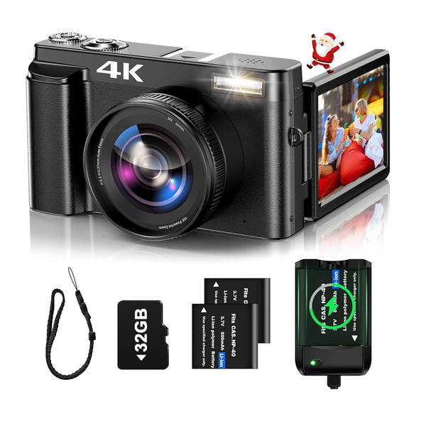 Cámara de vlogging 4k de 48 MP, zoom de enfoque automático de 16x, tarjeta de 32 GB