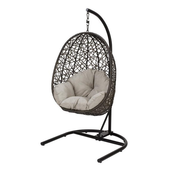 Silla Egg colgante de mimbre con cojín y soporte (3 colores)