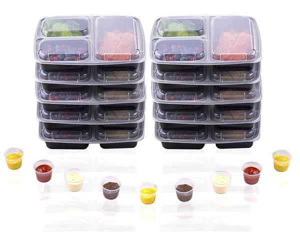 Pack of 10 - 3 Compartment Food Storage Containers