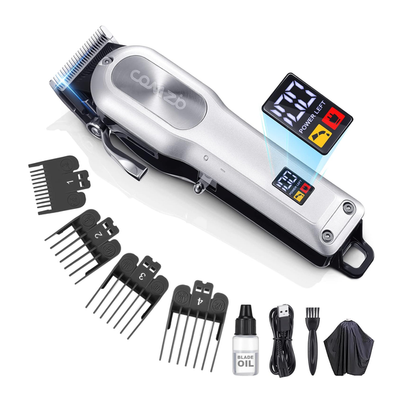 Electric Rechargeable Hair Clipper Kit With Carbon Steel Blade, LED Display, And 5-Hour Battery