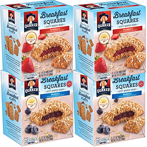 Quaker Breakfast Squares, Variety Pack, Blueberry & Strawberry, 5 Count (Pack of 4)