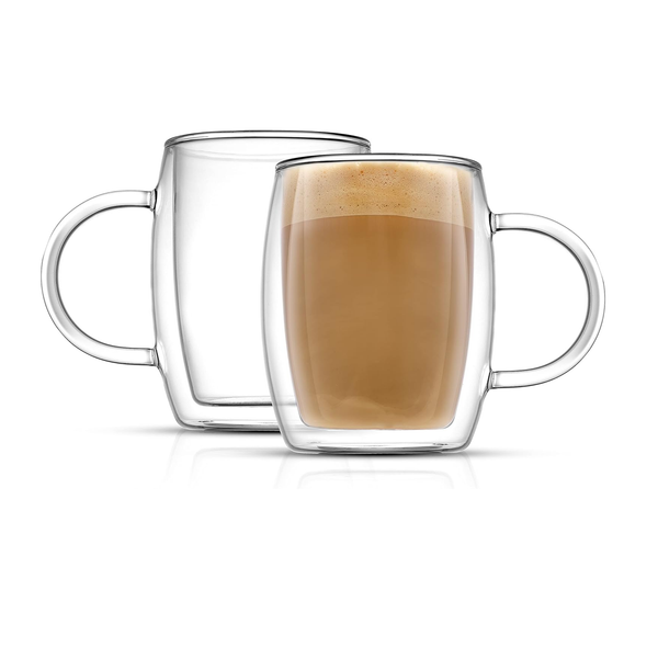 2 Double Wall Glass Coffee Mugs