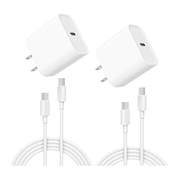 2 cargadores rápidos de 20 W con certificación MFi y cables USB-C de 6 pies