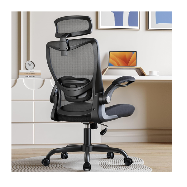 Silla de oficina ergonómica ErGear con soporte lumbar de 2'' y reposabrazos abatibles