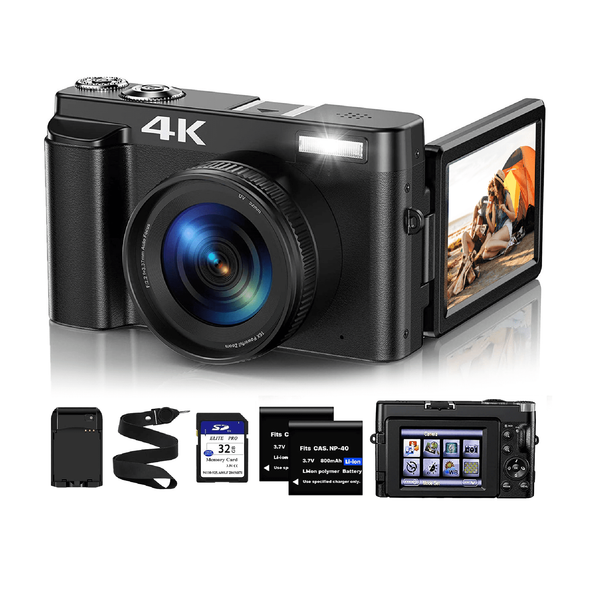 Cámara para vlogging de 48 MP con enfoque automático de 16x, 4k/32 GB