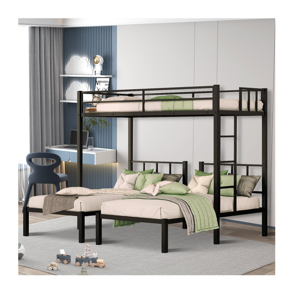 Modern Metal Triple Bunk Bed, Converts Into 3 Twin Beds, No Box Spring Needed