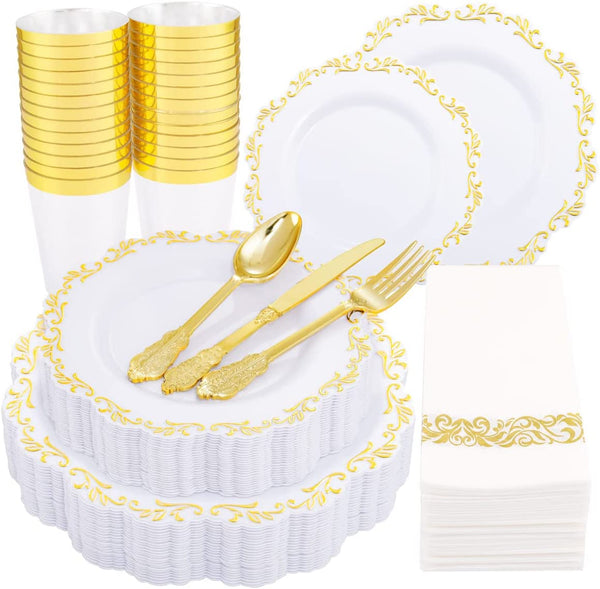 175 Piece White and Gold Cutlery Set