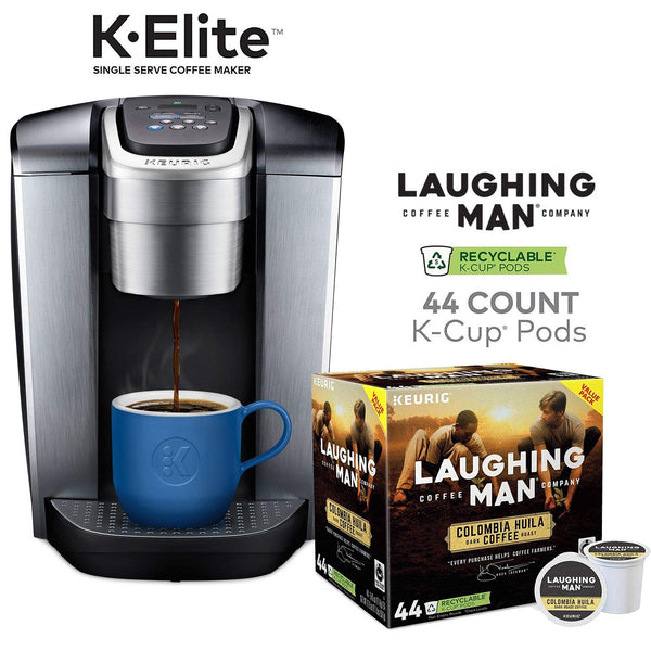 Keurig K-Elite, cafetera monodosis plateada cepillada y cápsulas Laughing K-Cup de 44 ct